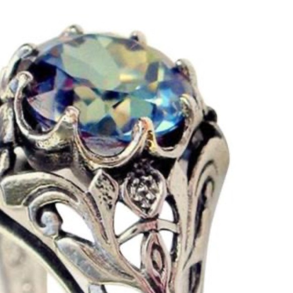 Rainbow Topaz Cocktail Silver Fashion Ring Sz 10 New - Picture 4 of 4
